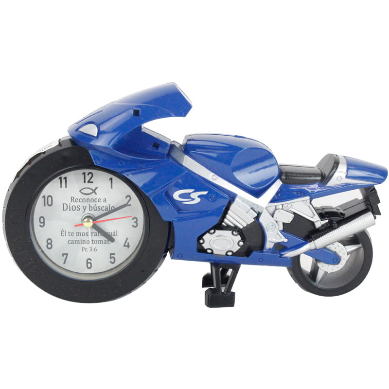 Reloj Forma De Moto Color: Azul Texto:Proverbios 3:6 Tamaño: 9&quot;