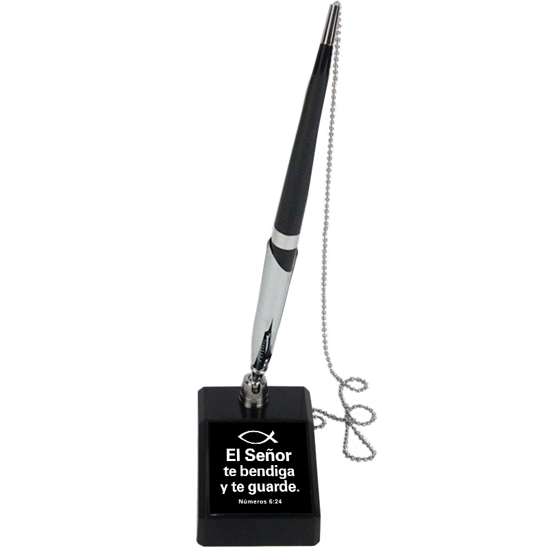 Boligrafo Con Base Color: Negro/Plateado Diseño: Pez Texto: Numeros 6:24