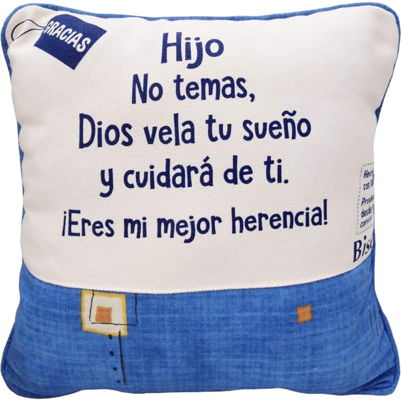 Cojín Hijo No Temas Dios Vela Tu Sueño Color: Azul