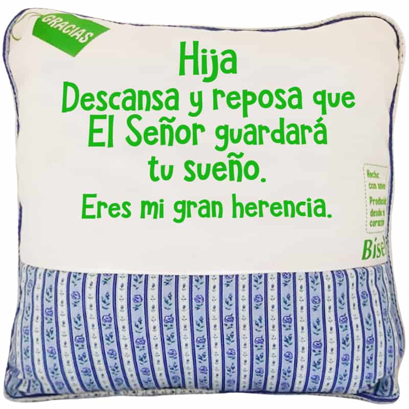 Cojín Diseño: Flores Azules Texto: Hija