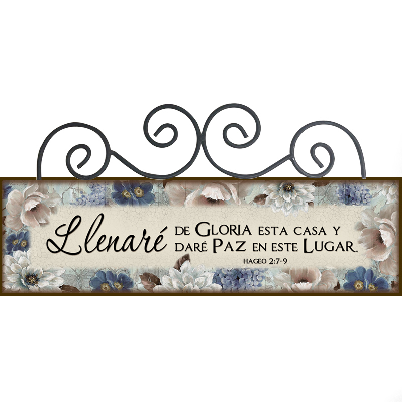 Plaqueta Diseño: Flores Azules Texto: Llenare De  Gloria Hageo 2:7-9