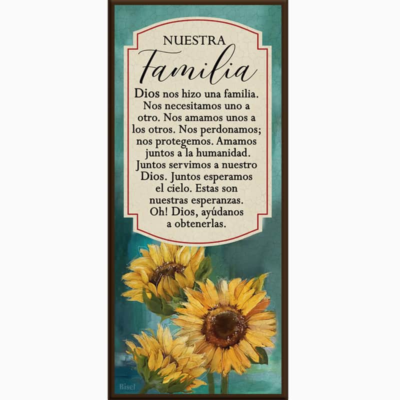 Plaqueta Colgante Diseño Girasoles Texto: Nuestra Familia