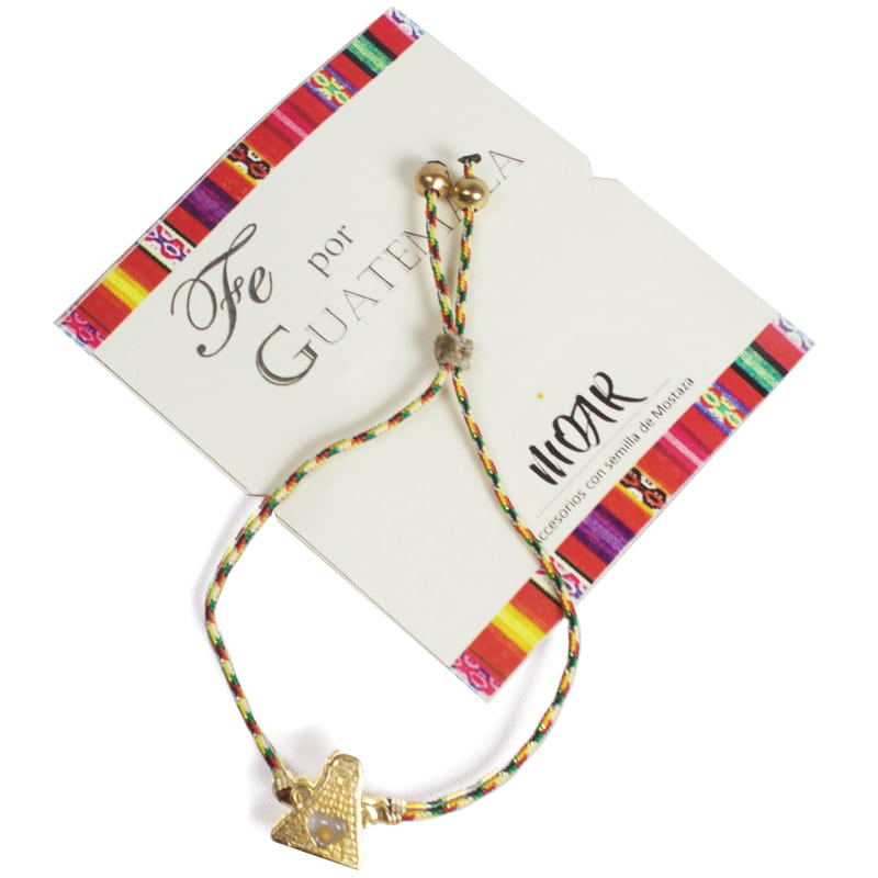Pulsera Típica De Colores  Con Piramide De Tikal Con Semilla De Mostaza