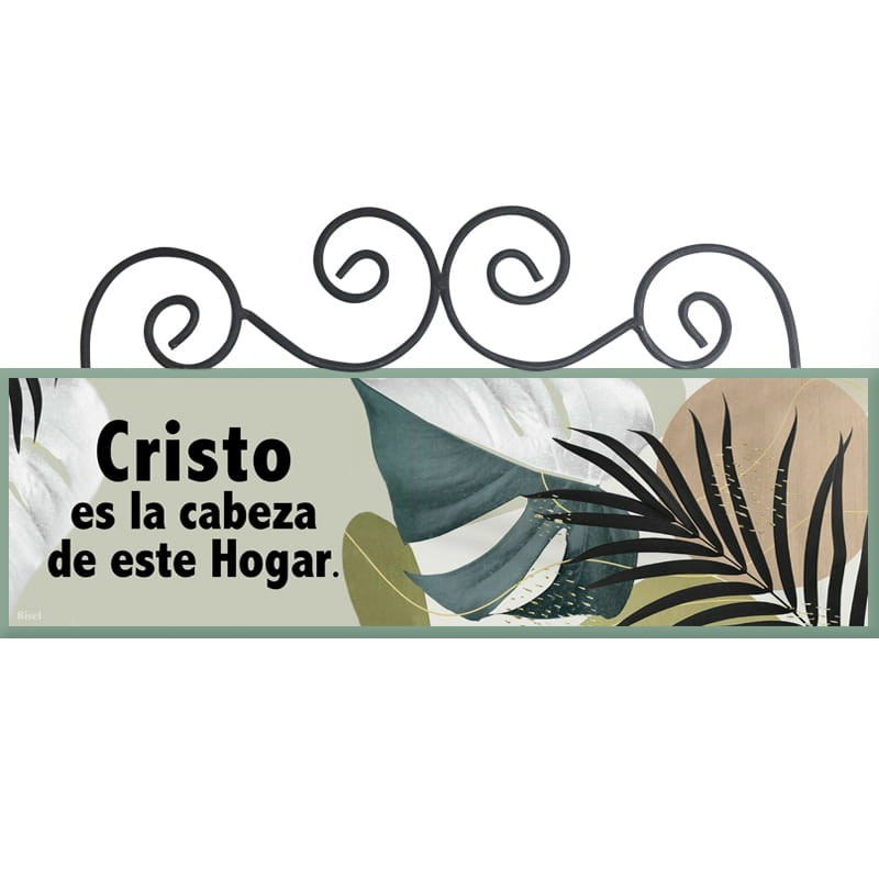 Plaqueta Colgante Diseño: Palmas Texto: Cristo Es La Cabeza De Este Hogar.