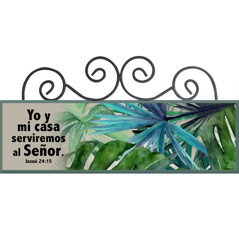 Plaqueta Colgante Diseño: Hojas Verdes Texto: Yo Y Mi Casa Serviremos Al Señor Josué 24:15