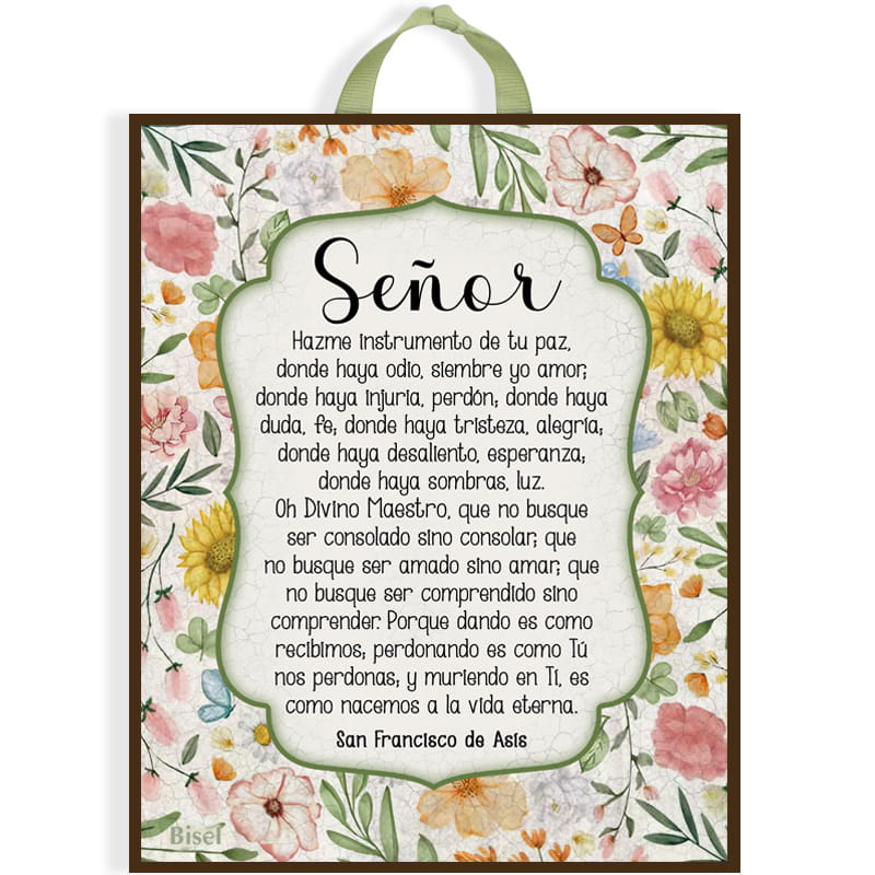 Plaqueta Diseño: Flores Oración De San  Francisco de Asís 