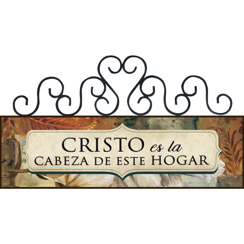 Plaqueta Con Forja Diseño: Hojas Cafe  Texto: Cristo Es La Cabeza De Este Hogar