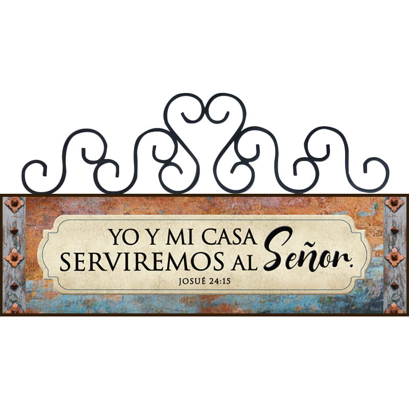 Plaqueta Con Forja Texto: Yo Y Mi Casa Serviremos Al Señor
