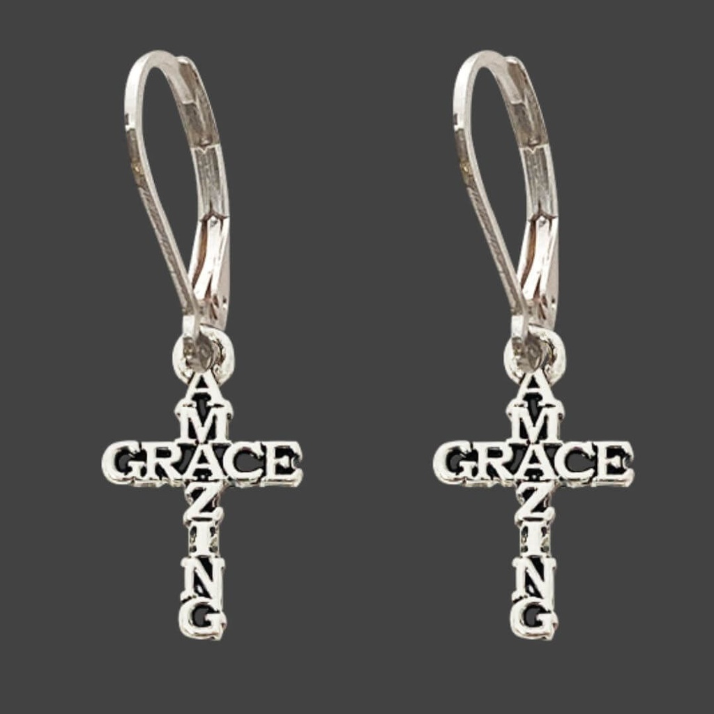 Aretes Diseño De Cruz Texto Amazing Grace