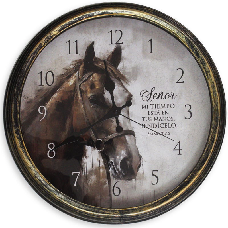 Reloj De Pared Diseño Caballo Blanco, Salmo 31:15 Perfil De Caballo