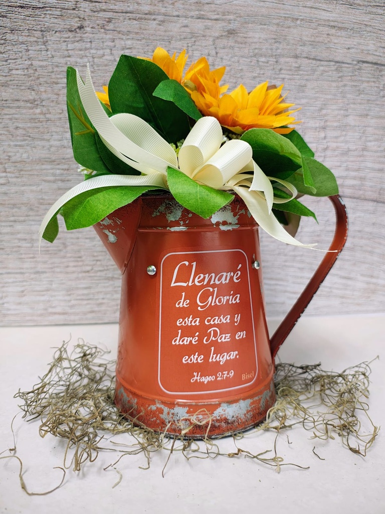 Jarilla De Metal Color Anaranjado Con Flores &quot;El Señor Te Bendiga Y Te Guarde&quot;