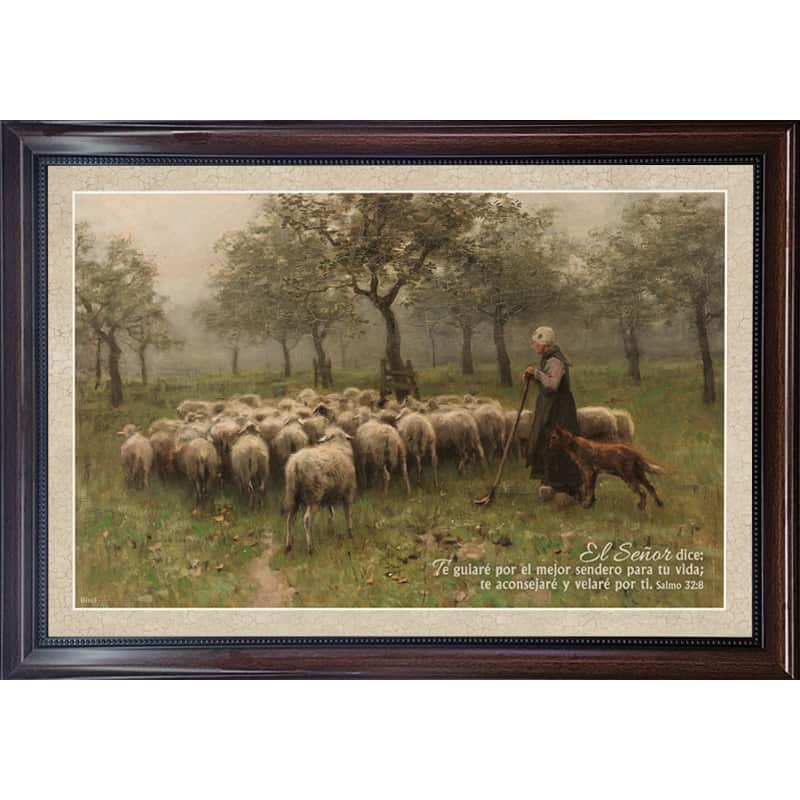 Cuadro Con Marco Café  Salmo 32:8 Ovejas De Rebaño.