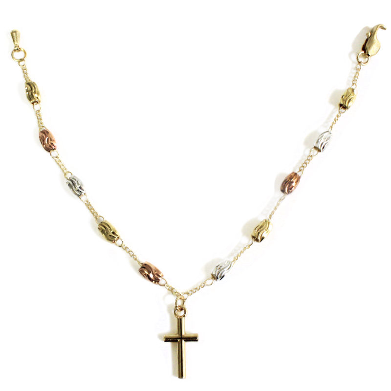 Pulsera Dorada Dije De (Cruz Y Piedras)