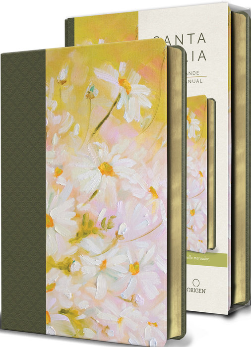 Biblia RVR 1960 Manual Letra Grande Piel, Verde Con Flores