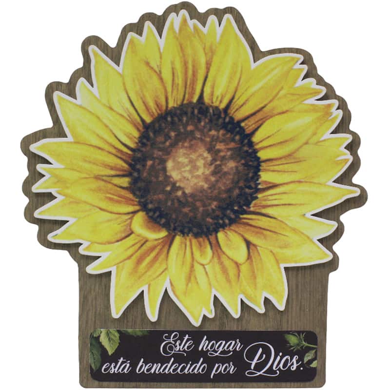Plaqueta De Madera En Forma De Girasol &quot;Este Hogar Esta Bendecido Por Dios&quot;
