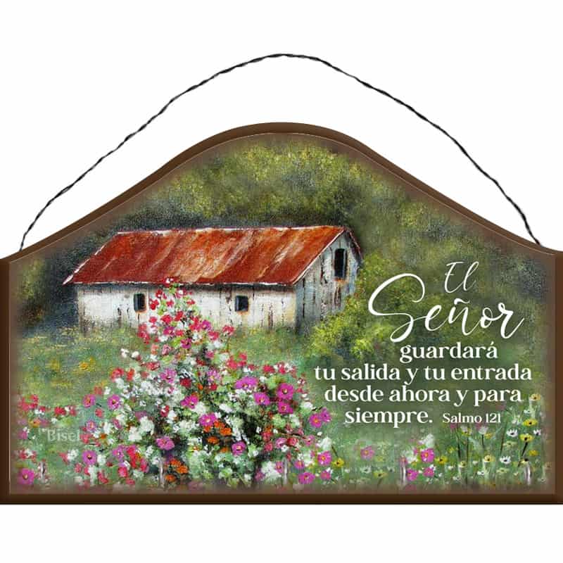 Porta Llaves Color Café Diseño: Casita Con Flores Texto: Salmo 121 El Señor Guardará Tu Salida Y Tu Entrada