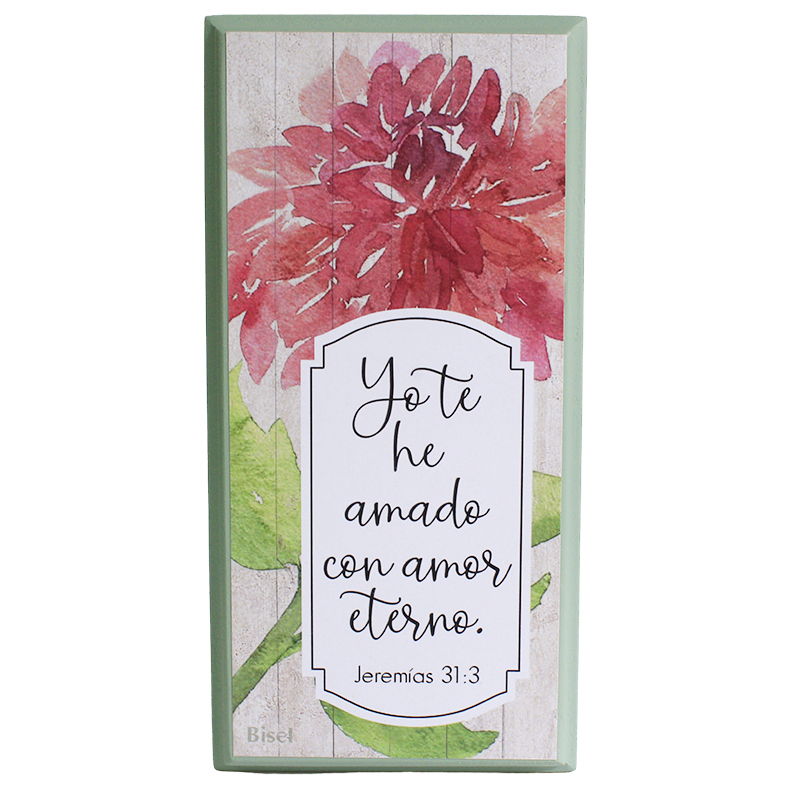 Plaqueta Color Verde Texto: Jeremías 31:3 Yo Te He Amado Con Amor Eterno