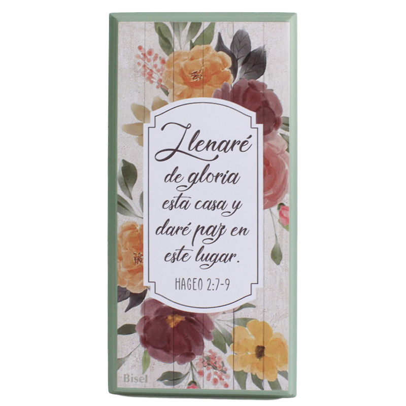 Plaqueta Color Verde Texto: Hageo 2:7-9 Llenaré De Gloria Esta Casa