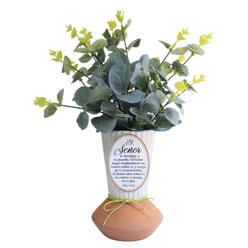 Florero De Cerámica Con Flores Texto: Números 6:24 El Señor Te Bendiga Y Te Guarde
