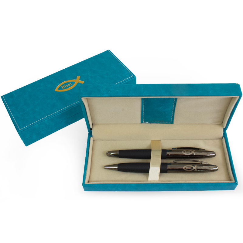 Set De 2 Boligrafos Negro Mate Con Ashurado (Incluye Caja Aqua)