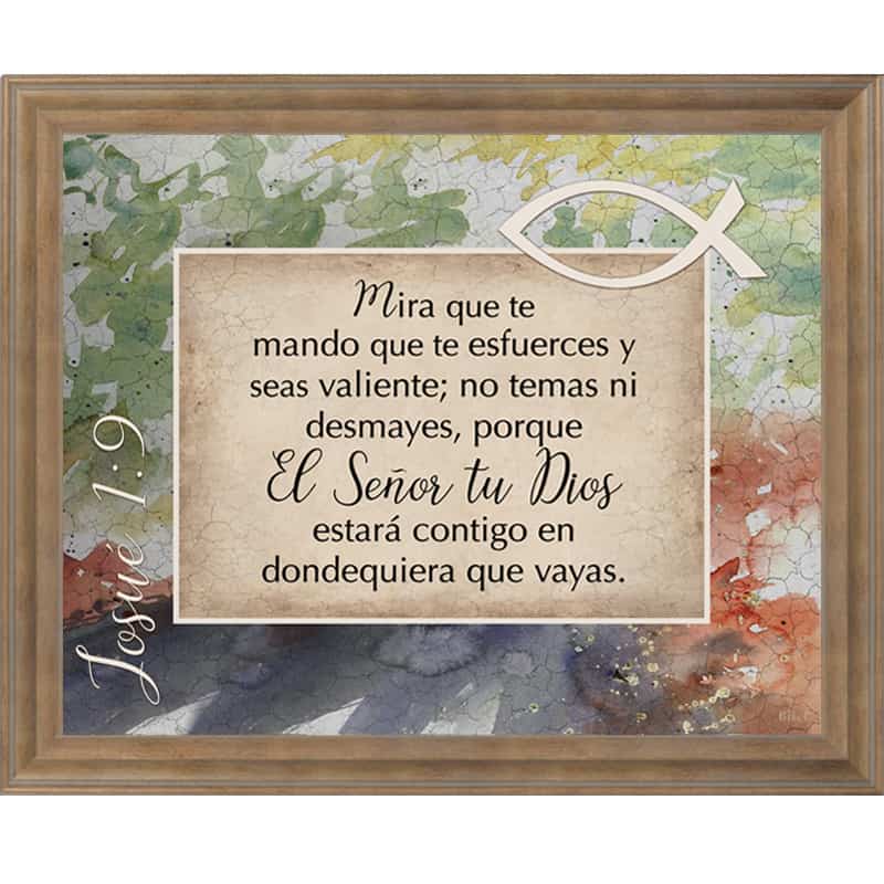 Cuadro Con Marco Color Crema Texto  &quot;Mira Que Te Mando Que Te Esfuerces&quot; Josué 1-9