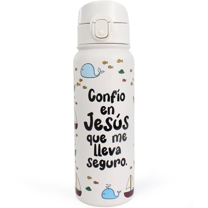 Termo 500ml 3D Confío En Jesús Que Me LLeva Seguro