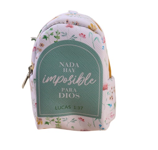Llavero Monedero En forma De Mochila &quot;Nada Es Imposible Para Dios&quot;