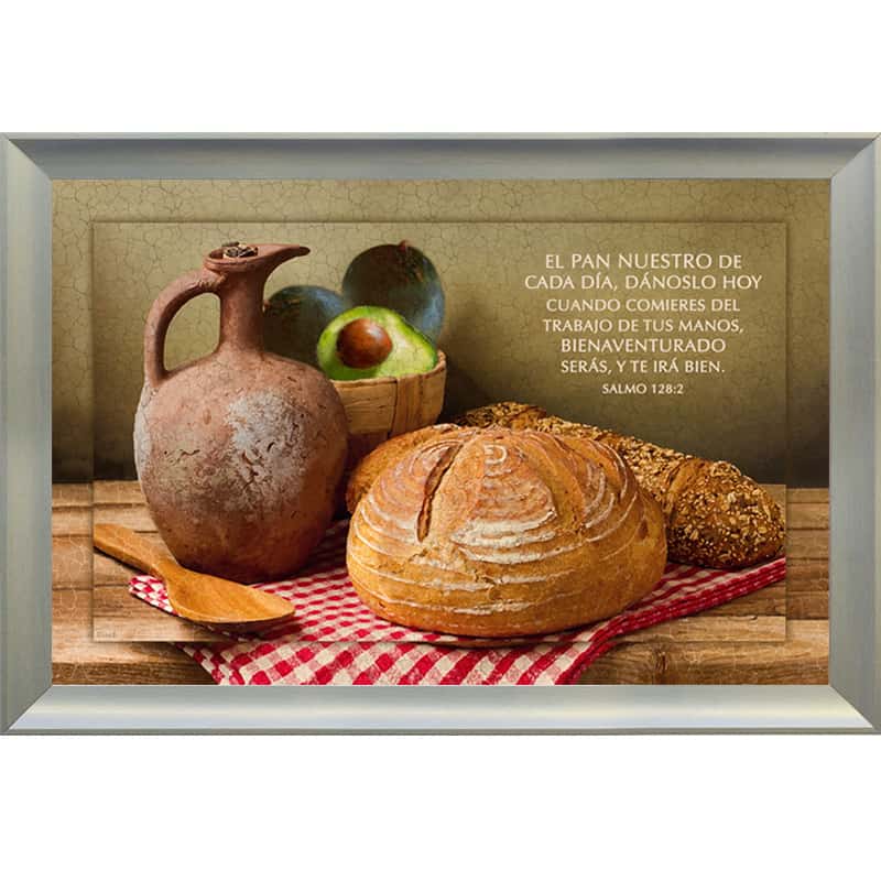 Cuadro Con Marco Dorado Diseño &quot;Pan Con Aguacate&quot; Texto: Salmo 128:2