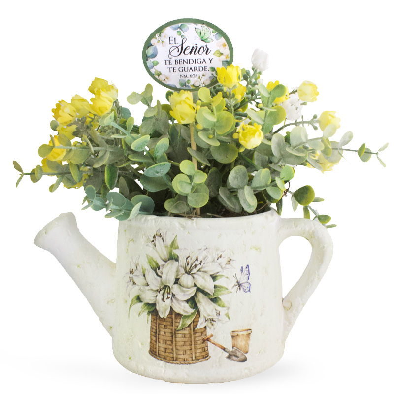 Maceta De Cerámica Con Flores (Mediana)