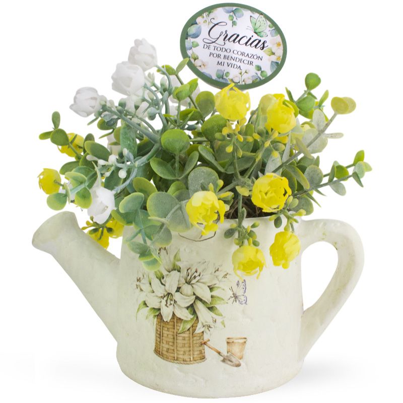 Maceta De Cerámica Con Flores Texto: "Gracias Por Bendecir Mi Vida"