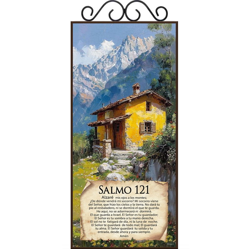 Plaqueta Con Forja Texto: Alzaré Mis Ojos a Los Montes Salmo 121
