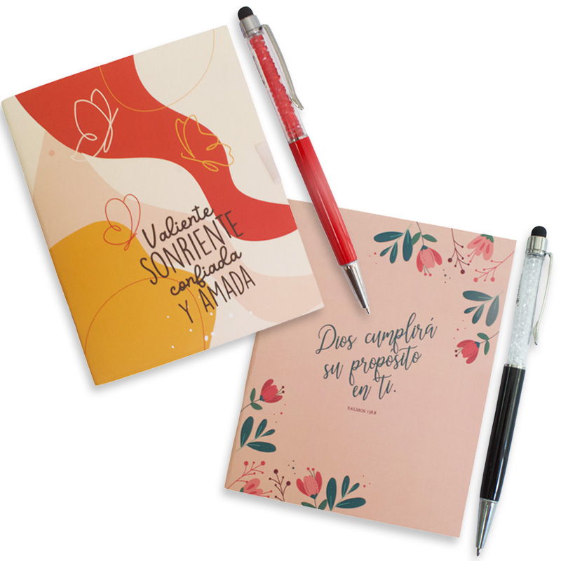 Mini Cuaderno Con Líneas + Bolígrafo Varios Diseños
