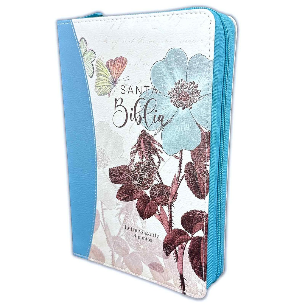 Biblia RVR1960 Flores Turquesa Vintage 14 Puntos