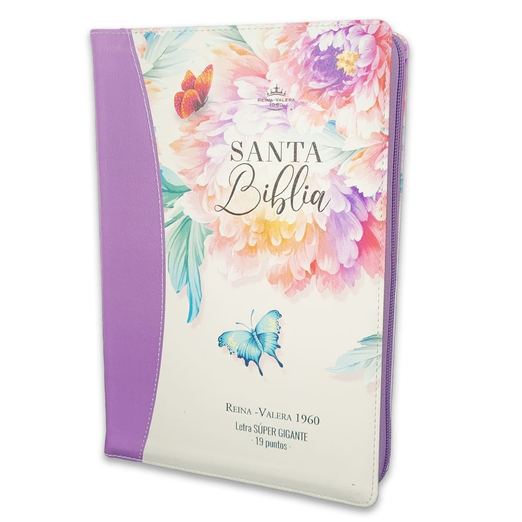 Biblia RVR 1960 Tamaño Grande Letra Súper Gigante Con Cierre E Índice Jardín Lila 19 Puntos
