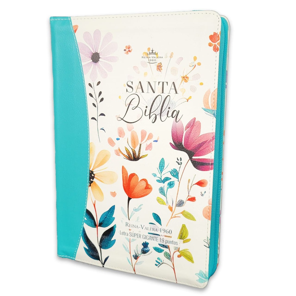 Biblia RVR 1960 Tamaño Grande Letra Súper Gigante Con Cierre E Índice Jardín Turquesa 19 Puntos