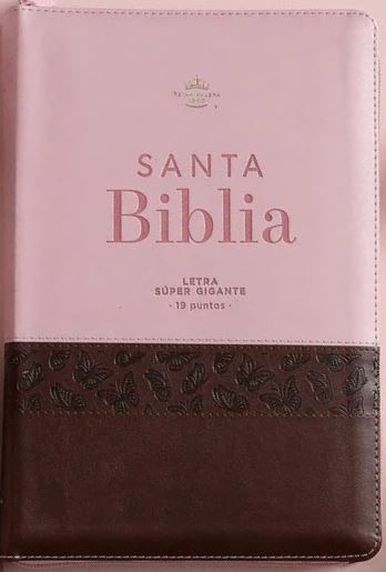 Biblia RVR 1960 Tamaño Grande Letra Súper Gigante Con Cierre e Índice Rosado/Café
