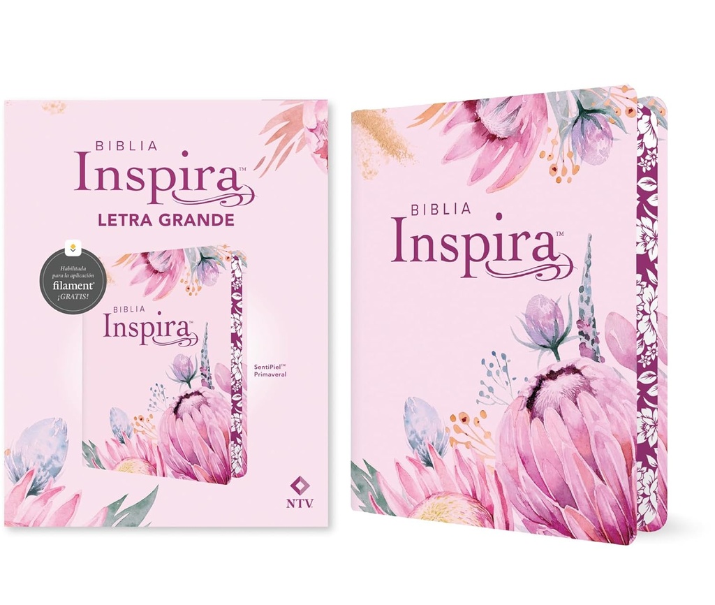Biblia Inspira Letra Gigante Color Rosado Con Filament