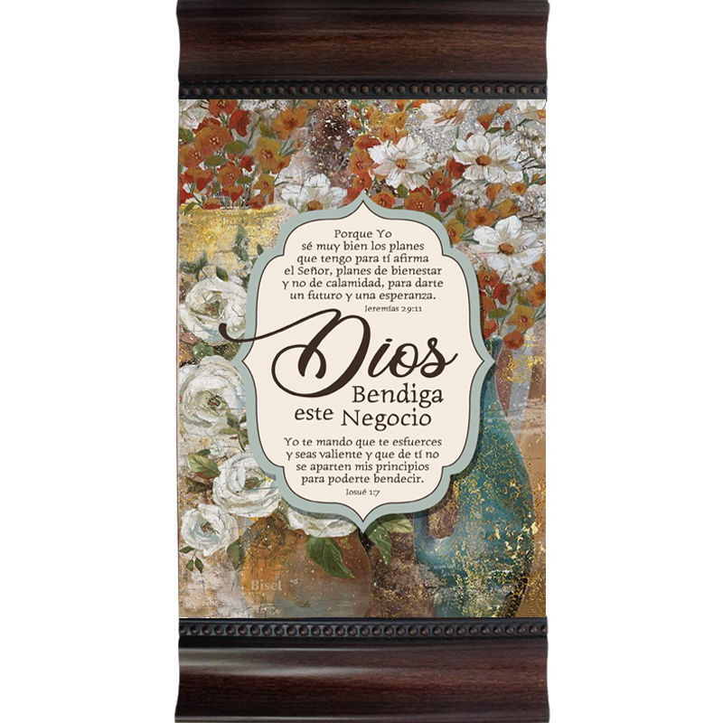 Plaqueta Con Moldura Color Negro Y Dorado Texto: Jeremías 29:11 - Josué 1:7 Dios Bendiga Este Negocio