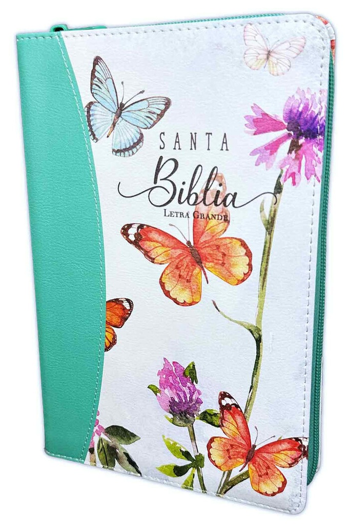 Biblia RVR 1960 Canto Pintado Mariposas Con Índice Y Ziper