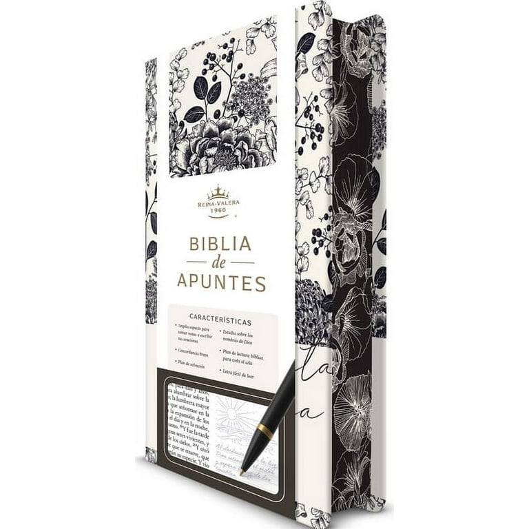 Biblia RVR 1960 De Apuntes Tapa Dura Diseño Flores Blanco Y Negro