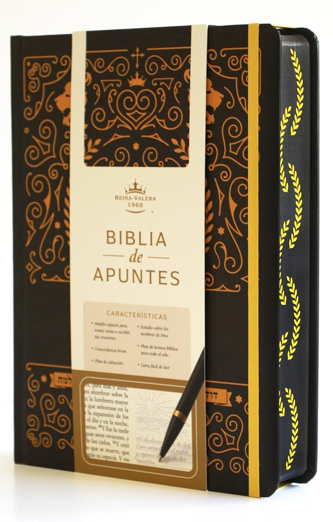 Biblia RVR 1960 De Apuntes, Pasta Dura  Negro Y Oro Edición Cantos Pintados