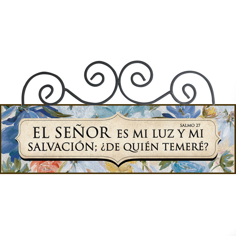 Plaqueta Con Forja Texto: Salmo 27 Flores Azules