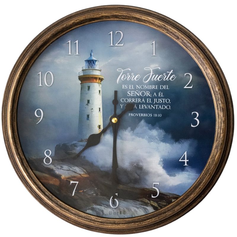 Reloj De Pared Redondo Proverbios 18:10 (Dorado)