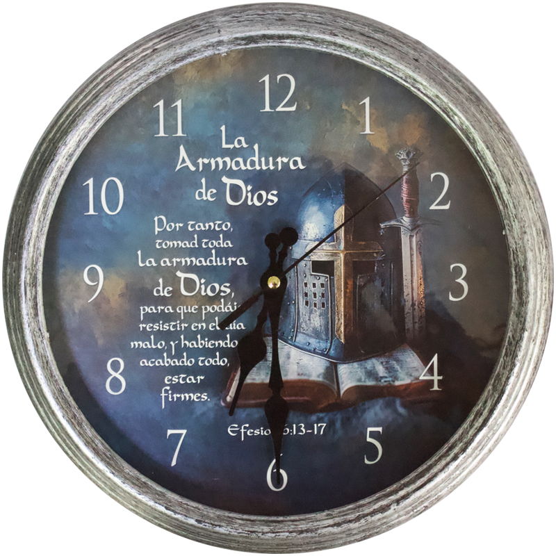 Reloj De Pared Redondo Efesios 6:13-17 (Plateado)
