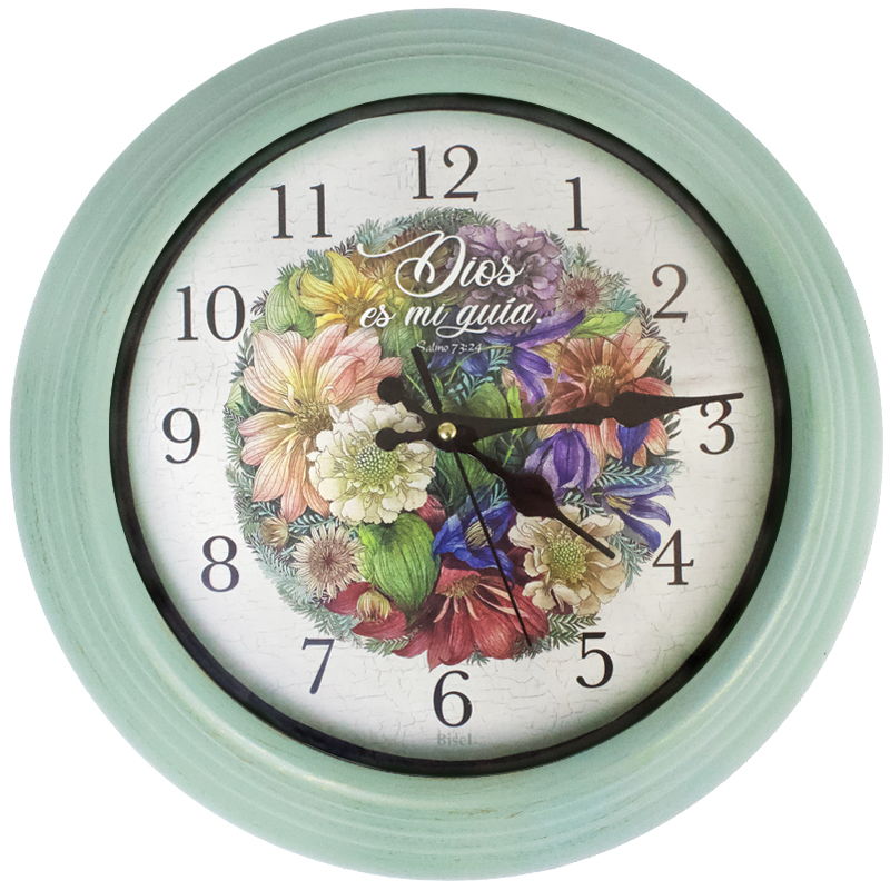 Reloj De Pared Redondo Color Verde Texto: Salmo 73:24