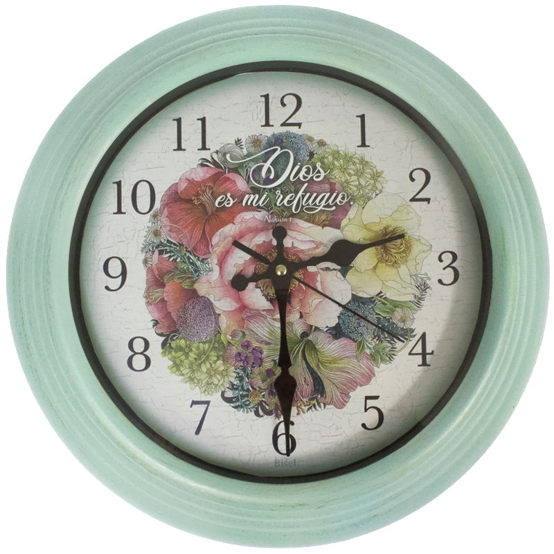 Reloj De Pared Redondo Color Verde Texto: Nahúm 1