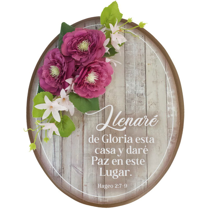 Plaqueta Ovalada Con Flor Fondo De Madera Hageo 2:7-9