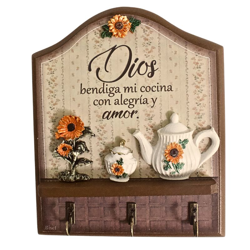 Porta Llaves De Madera Dios Bendiga Mi Cocina Con Alegría Y Amor