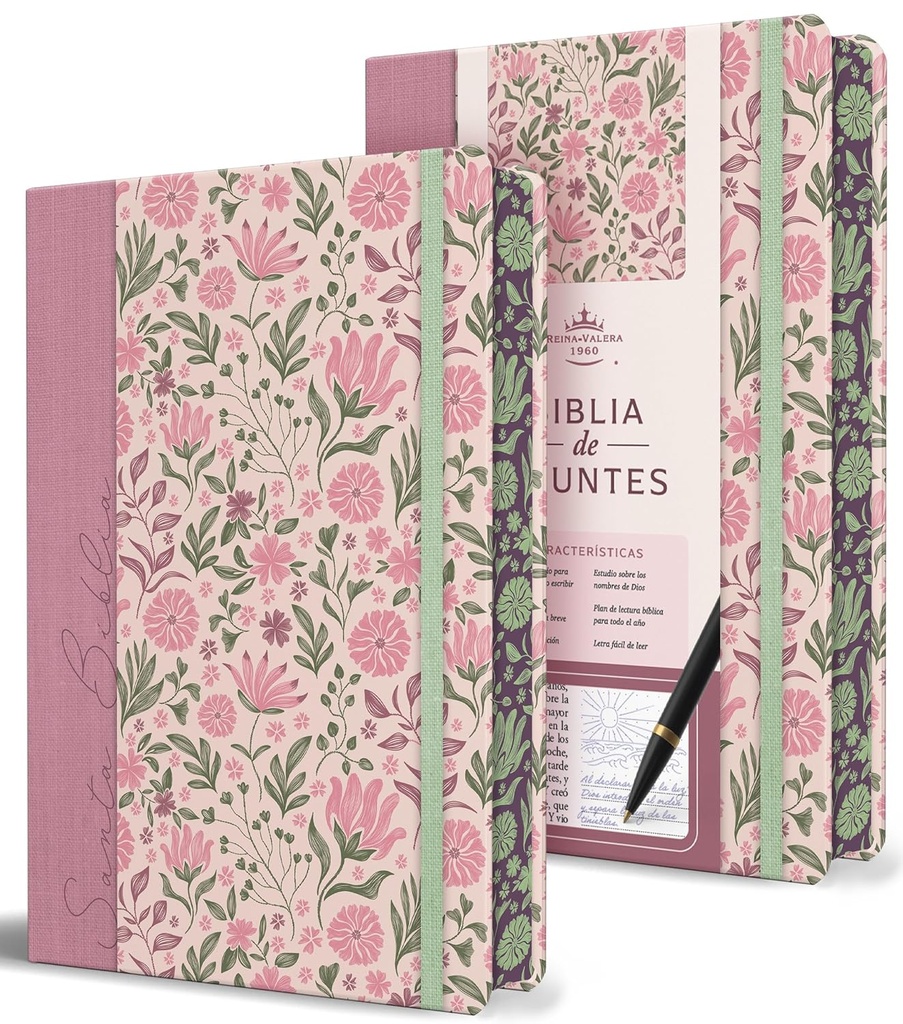 Biblia RVR 1960 De Apuntes Tapa Dura Rosada Con Flores