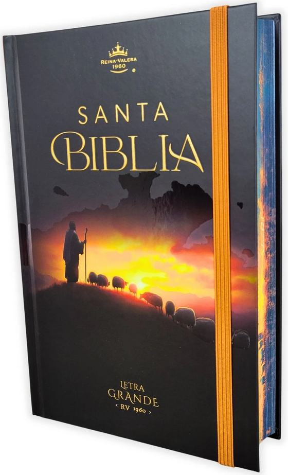 Biblia RVR 1960 Tamaño Manual Letra Grande  Tapa Dura Con Elástico Pastor Y Ovejas